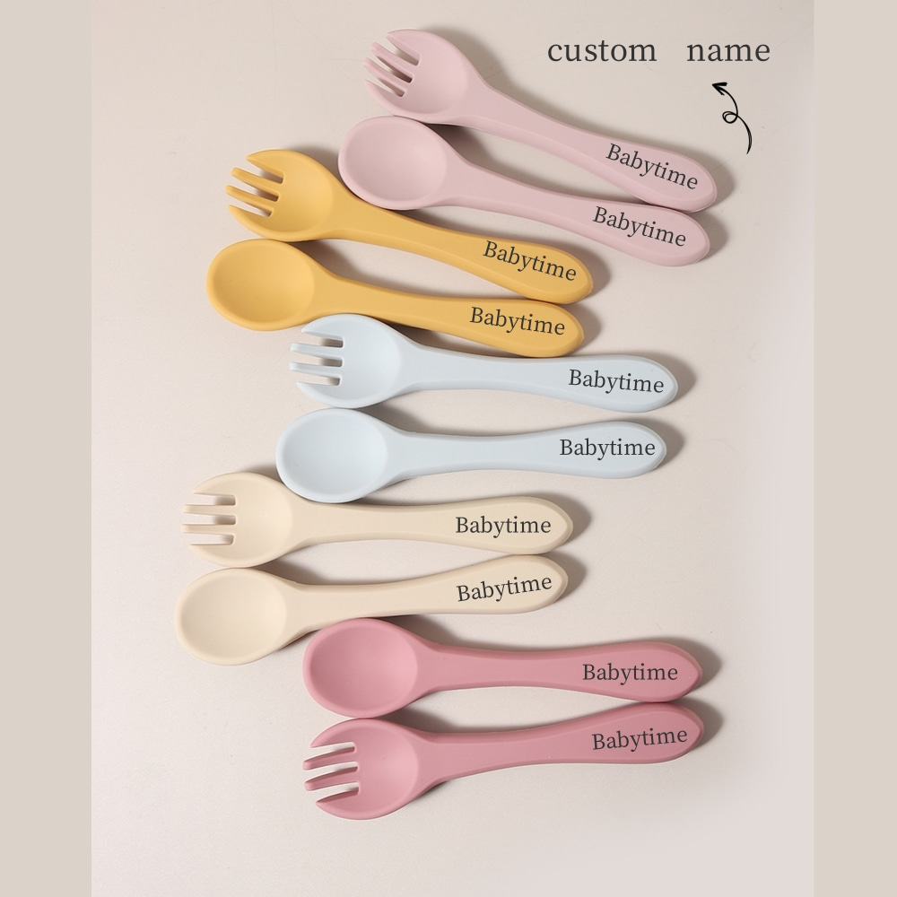 Baby Food Name - Cucchiaio e Forchetta in Silicone Personalizzabili,